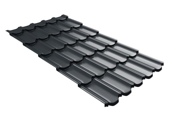 Металлочерепица квинта плюс с 3D резом 0,5 Satin RAL 7016 антрацитово-серый купить в Рязани